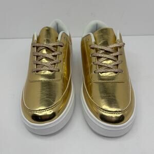 Women’s Metallic Gold Low-Top Sneakers Lace-Up Casual Fashion Shoes
